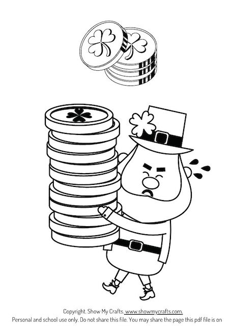 leprechaun with coins coloring sheet